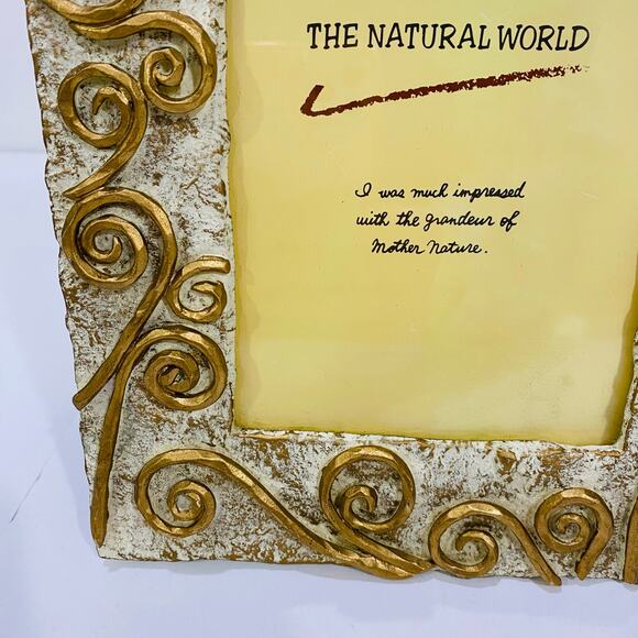 The Natural World Photo Picture Frame Whimsical White & Goldtone Mod Stone Look - Picture 1 of 7